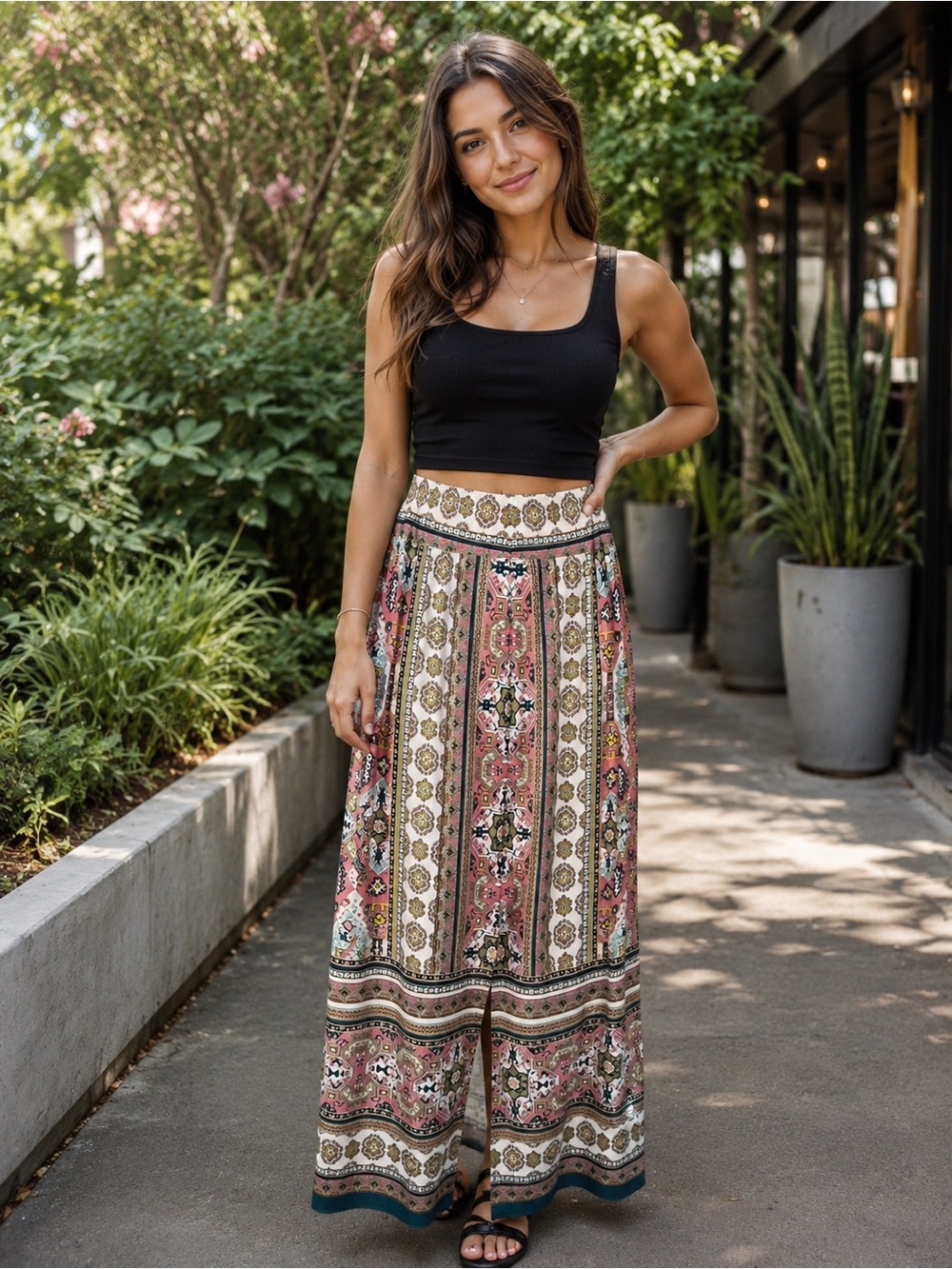 Coco Bianco Boho Print Maxi Skirt | Women's Medium